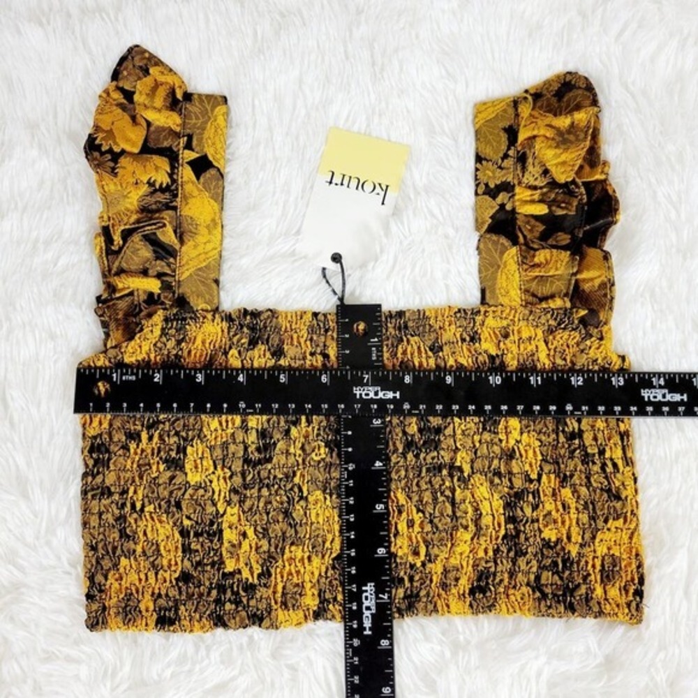 Kourt Floral Print Smocked Crop Top & Mini Skirt Set Gold and Black Size‎ S - Picture 5 of 9